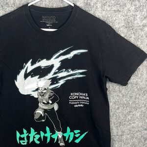 Naruto Shippuden Kakashi Hatake Konoha Copy Ninja Black Graphic T-Shirt Men's M